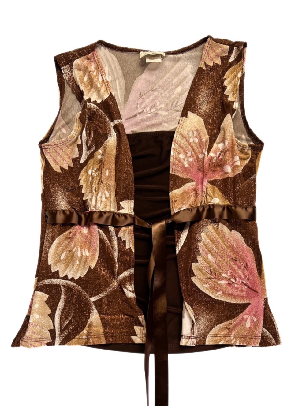 Y2K La Kohaki Fairy Grunge Floral Shimmer Tie Front Top Womens Juniors Medium